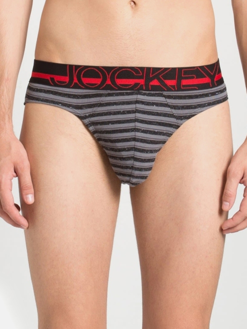 

Jockey Men Black & Grey Melange Striped Basic Briefs US17-0105-BSM13