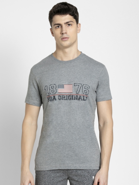 

Jockey Men Grey Melange Printed Round Neck Lounge T-Shirt