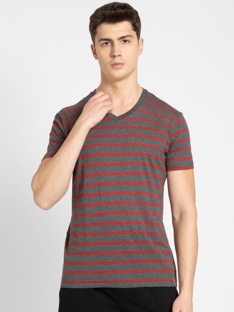 

Jockey Men Red & Grey Striped Round Neck T-shirt