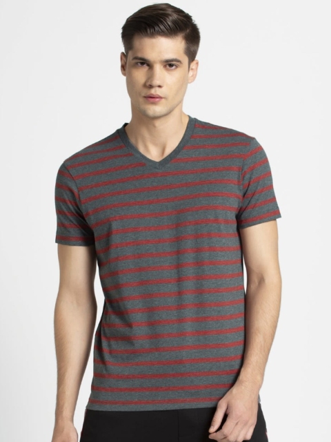 

Jockey Men Grey & Red Striped V-Neck T-shirt