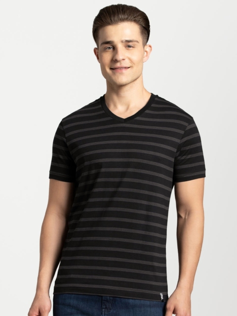 

Jockey Men Black & Grey Striped V-Neck T-shirt