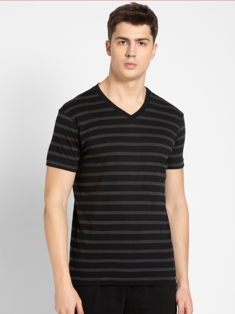 

Jockey Men Black & Grey Striped V-Neck T-shirt