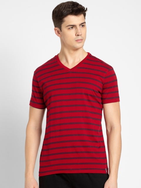 

Jockey Men Red Striped Round Neck T-shirt