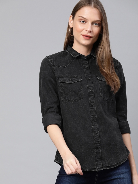 

Wrangler Women Black Regular Fit Faded Casual Denim Shirt