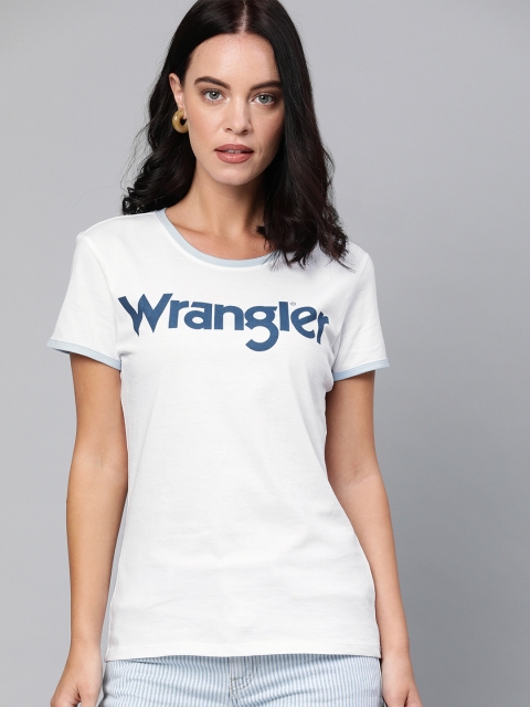 

Wrangler Women White Printed Round Neck Slim-Fit T-shirt