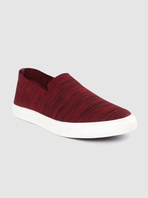 

Kook N Keech Men Maroon & Black Woven Design Slip-On Sneakers