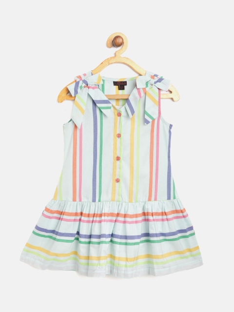 

pspeaches Girls Multicoloured Striped Drop-Waist Dress, Multi