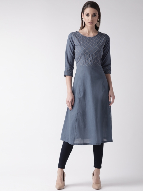 

plusS Women Blue Yoke Design A-Line Kurta
