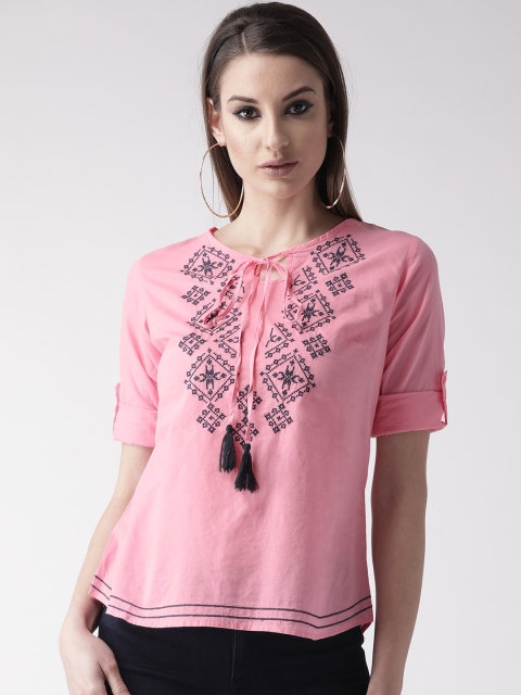 

plusS Women Pink & Navy Blue Embroidered Detail Top
