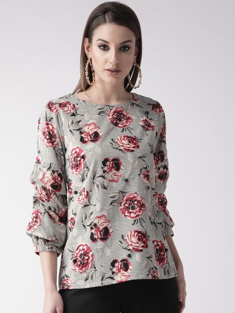 

plusS Women Off-White & Red Floral Print Top