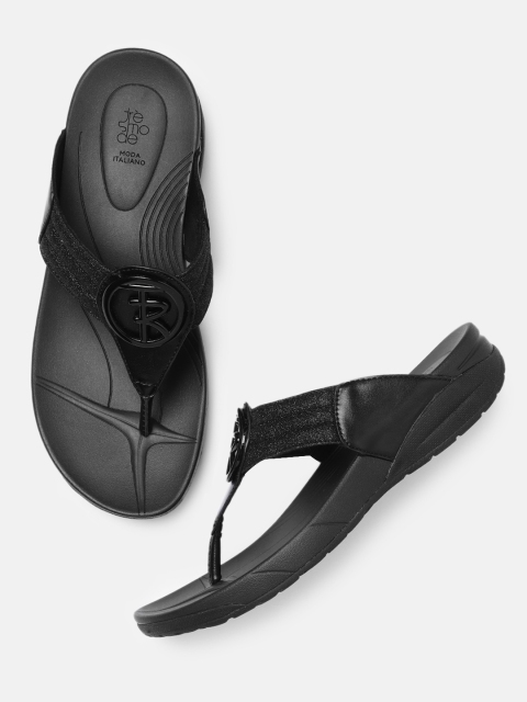 

Tresmode Women Black Solid T-Strap Flats