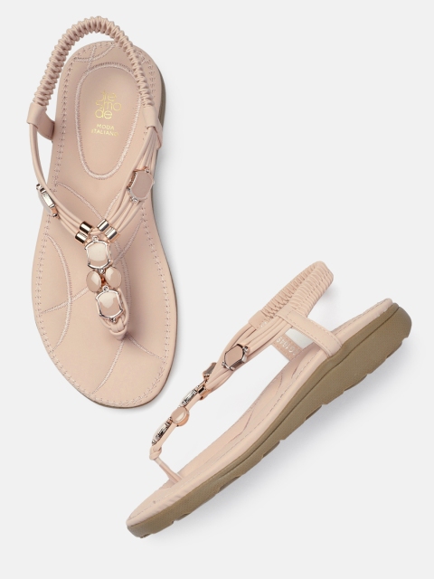 

Tresmode Women Beige Embellished T-Strap Flats