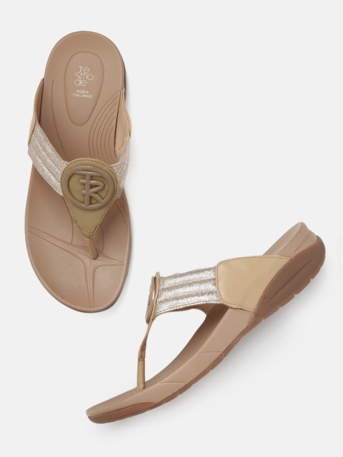 

Tresmode Women Gold-Toned & Beige Embellished T-Strap Flats