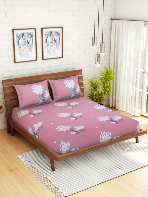 

CORE Designed by SPACES Pink & White Floral 210 TC Cotton 1 Queen Bedsheet with 2 Pillow Covers