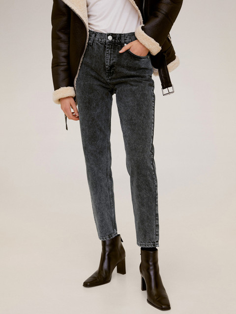 

MANGO Women Charcoal Grey Faded Regular Fit High-Rise Clean Look Ankle Length Sustainable Jeans