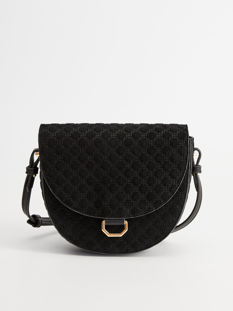 

MANGO Black Suede Quilted Half Moon Sling Bag