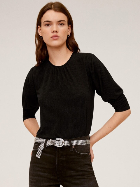 

MANGO Women Black Self Design Styled Back Top
