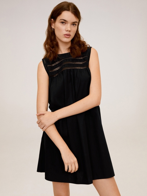 

MANGO Women Black Solid A-Line Dress