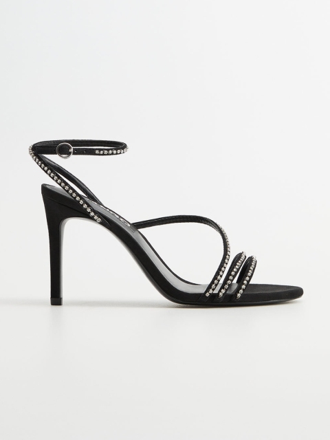 

MANGO Women Black Leather Embellished Heels
