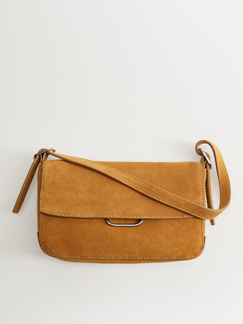 

MANGO Tan Brown Suede Solid Shoulder Bag