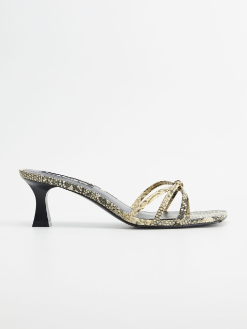 

MANGO Women Mustard Yellow & Grey Snakeskin Pattern Slim Heels
