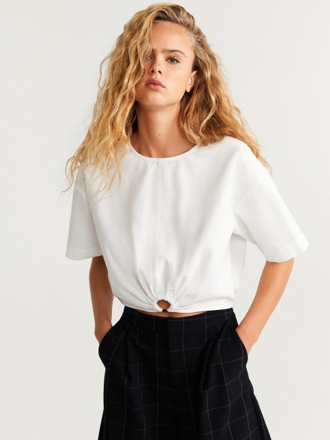 

MANGO Women White Solid Blouson Top