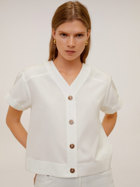 

MANGO Women White Semi Sheer Solid Boxy Sustainable Top