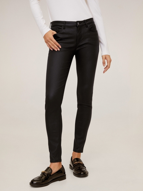 

MANGO Women Black Super Skinny Fit Low-Rise Clean Look Stretchable Coated Jeans