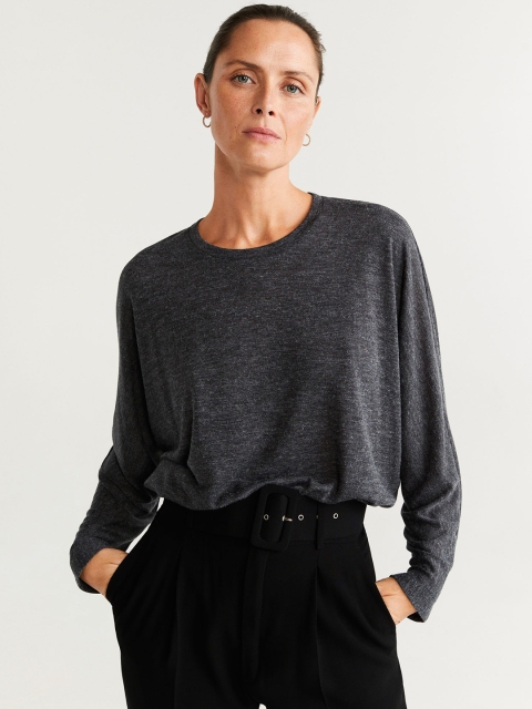 

MANGO Women Charcoal Grey Solid Boxy Top