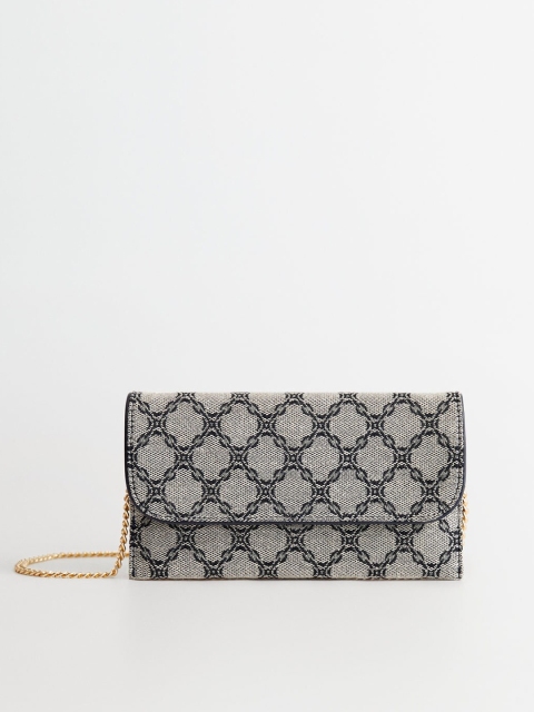 

MANGO Women Grey & Navy-Blue Self-Design Envelope Wallet
