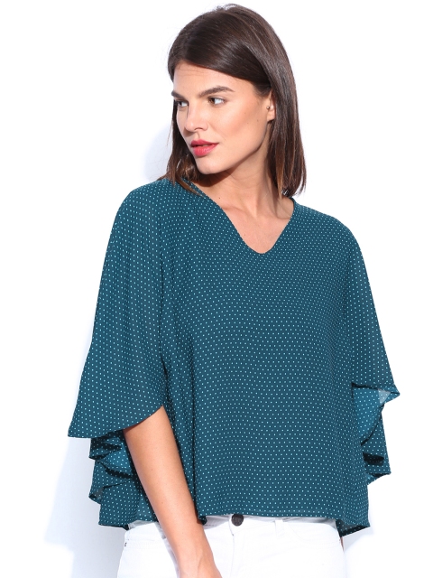 

Tokyo Talkies Teal Green Polka Dot Print Loose Fit Top