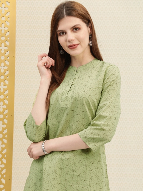 

House of Pataudi Women Green Printed Kurta with Trousers