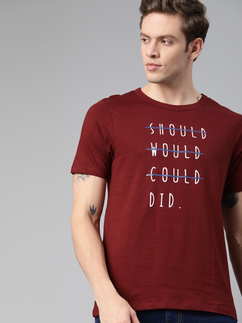 

Mast & Harbour Men Maroon Printed Round Neck T-shirt