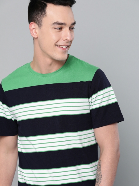 

Mast & Harbour Men Navy Blue & White Striped Round Neck T-shirt