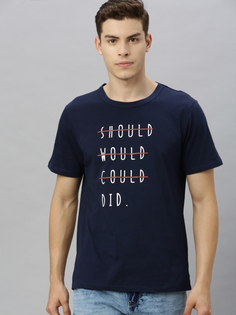 

Mast & Harbour Men Navy Blue Printed Round Neck T-shirt