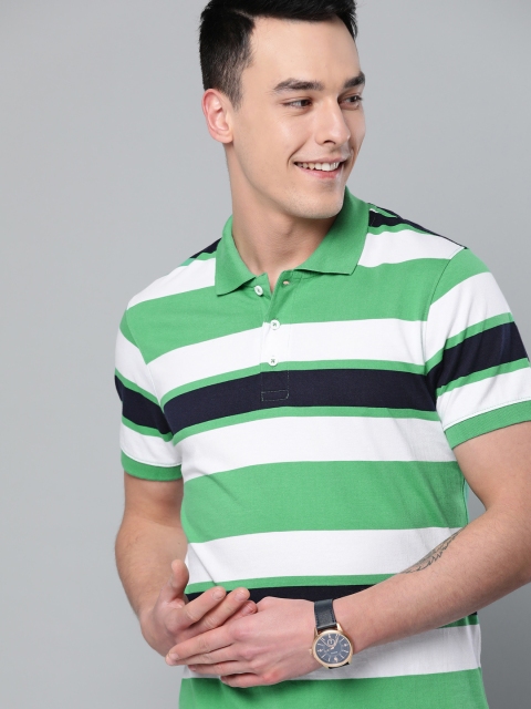 

Mast & Harbour Men Green & White Striped Polo Collar T-shirt