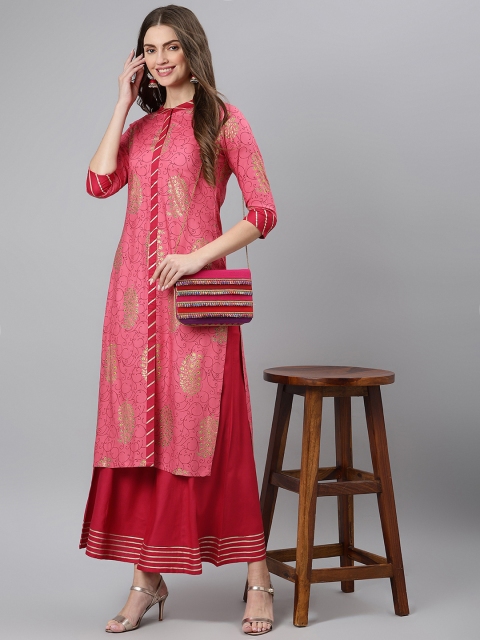 

Khushal K Women Pink & Red Printed Kurta with Palazzos