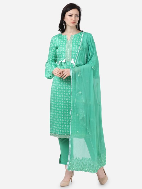 

mf Green & Off-White Printed Unstitched Dress Material