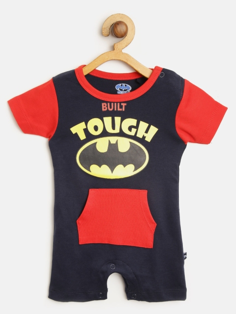 

Moms Love Boys Navy Blue & Red Batman Print Rompers