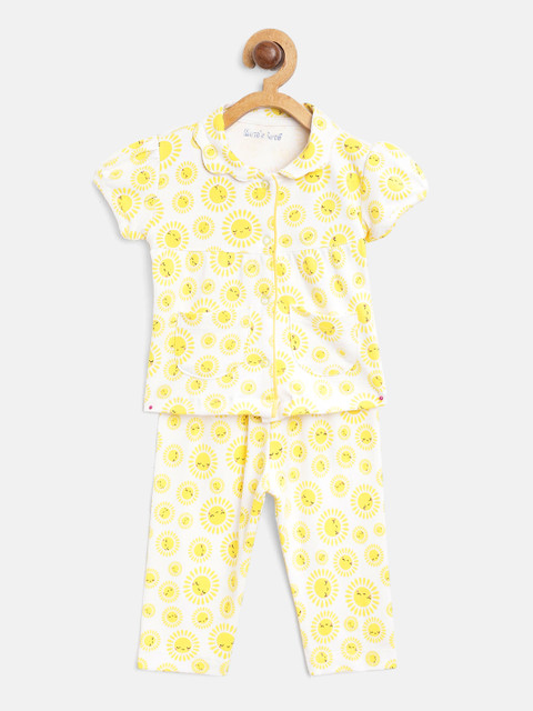 

Moms Love Girls White & Yellow Printed Night suit