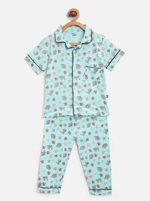 

Moms Love Boys Sea Green & Grey Printed Night Suit