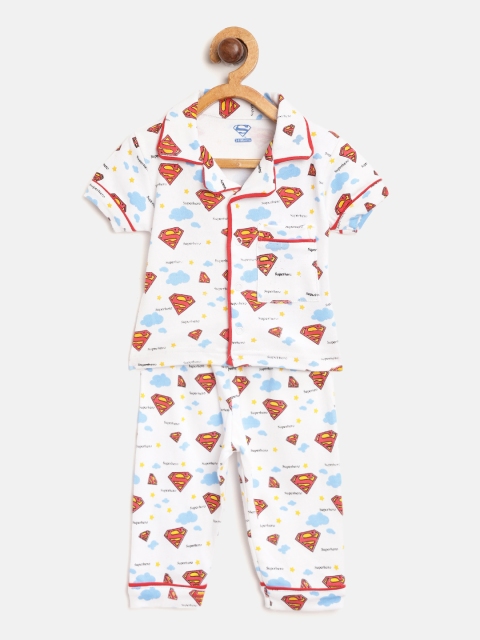 

Moms Love Boys White & Red Superman Print Night suit