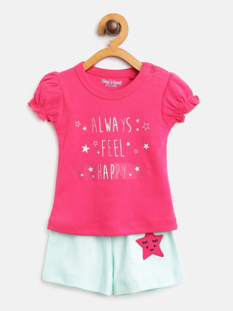 

Moms Love Girls Pink & Mint Green Printed Top with Shorts