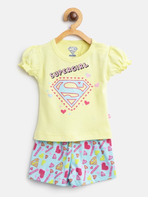 

Moms Love Girls Yellow & Blue Printed Top with Shorts