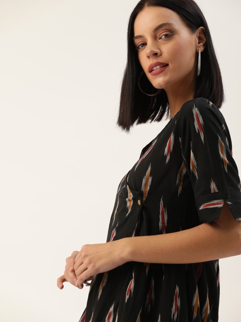 

Taavi Women Black & White Woven Design Ikat Wrap Longline Top