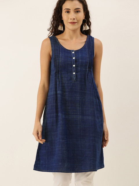 

Taavi Women Blue Indigo Dyed Solid A-Line Kurta with Gathers