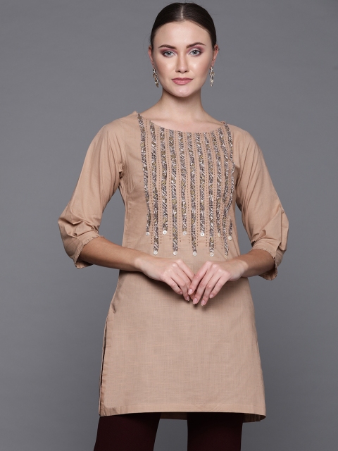

Biba Women Beige Taping Detail Straight Kurta
