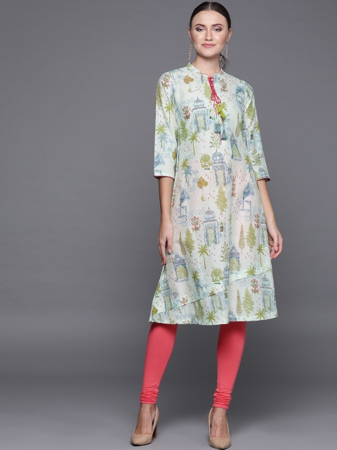 

Biba Women Green & Blue Printed A-Line Kurta