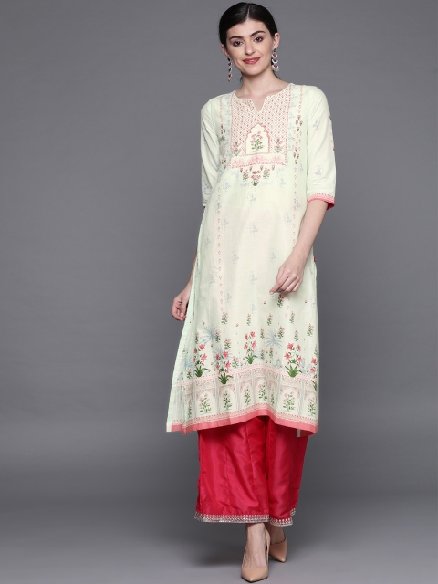 

Biba Women White & Green Printed A-Line Kurta