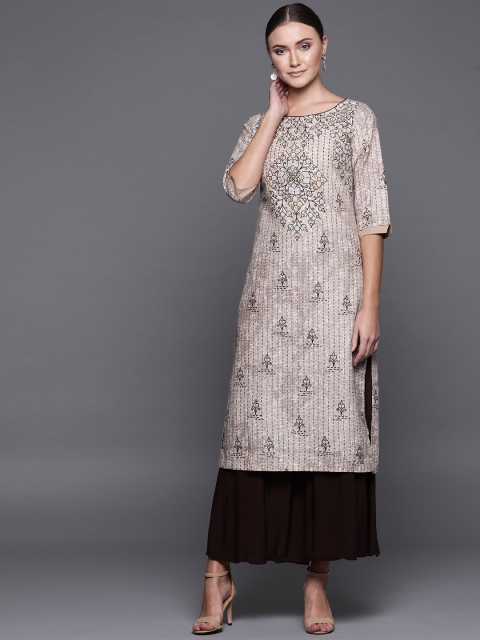 

Biba Women Beige & Off-White Printed Straight Kurta